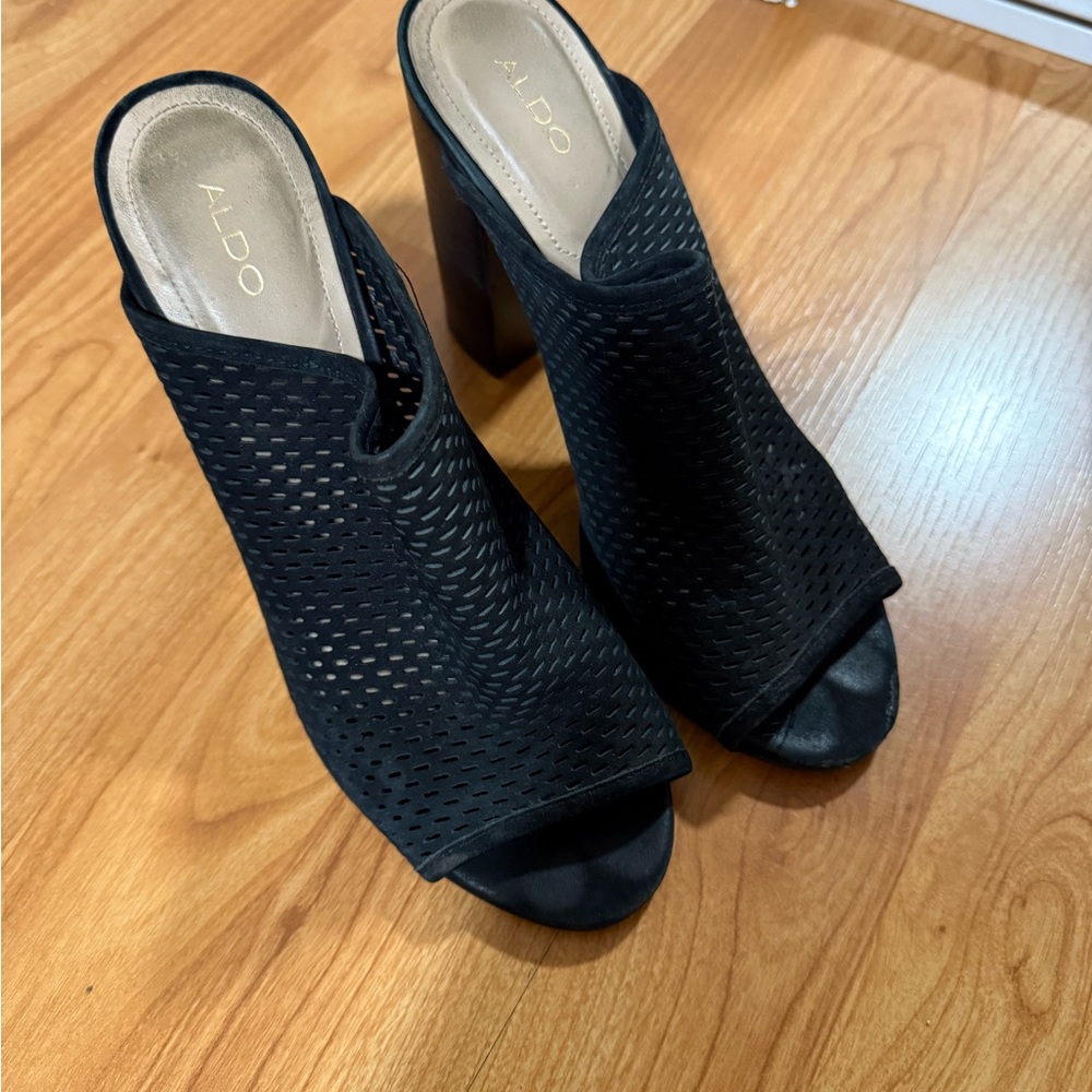 ALDO Black Perforated Mules